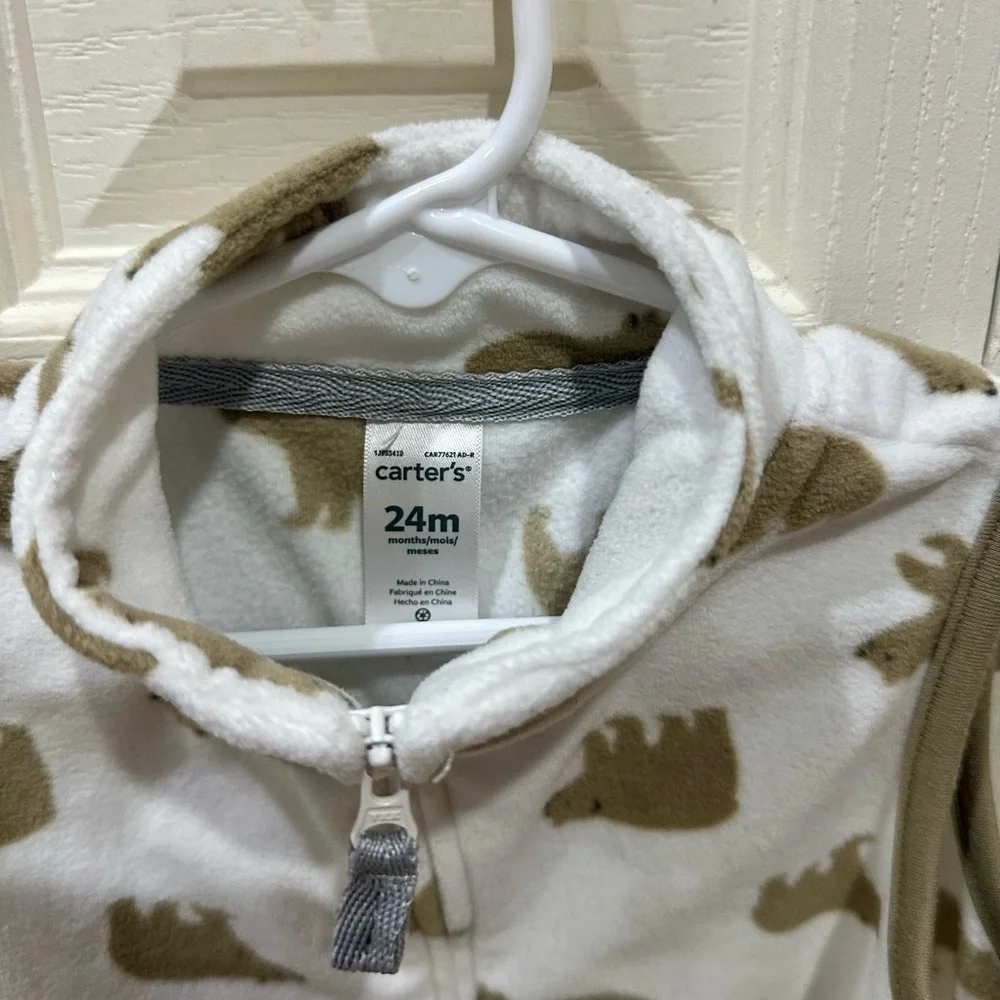 Carter's Bear Fleece Vest unisex 24m, Brand New, White And Cream, Zips, Pockets
